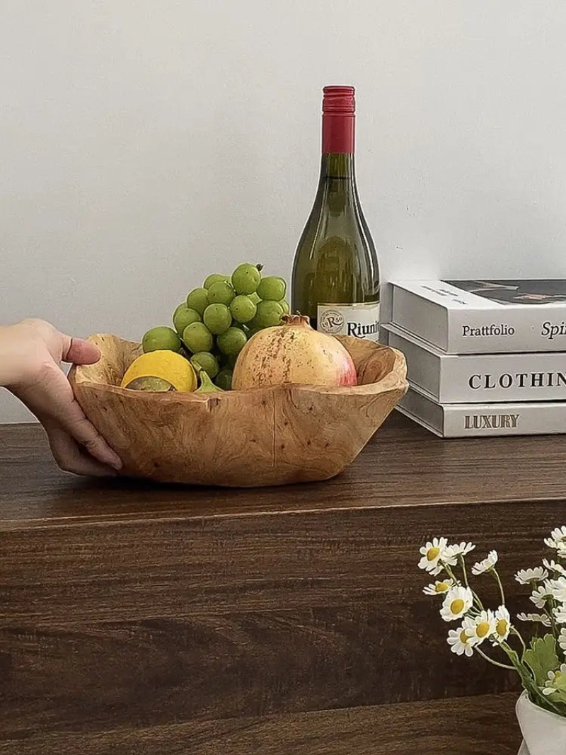 Natural Wood Fruit Tray irregular shaped wooden fruit bowl