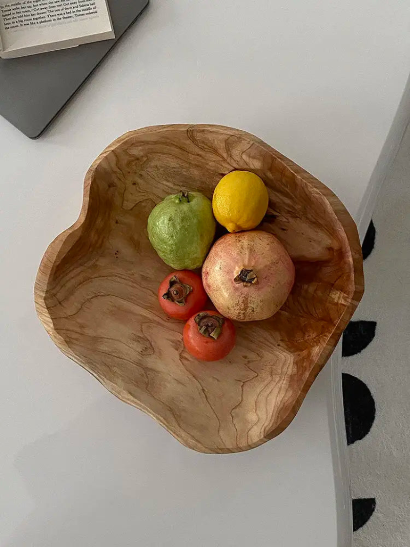 Natural Wood Fruit Tray irregular shaped wooden fruit bowl