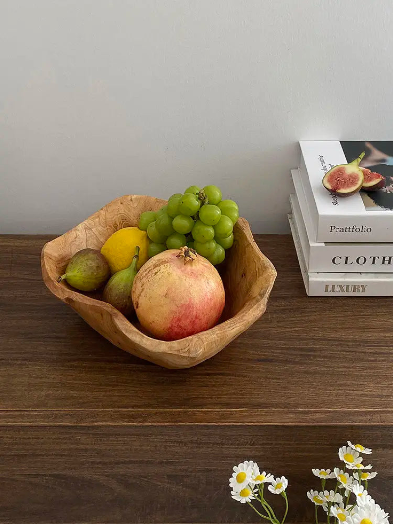 Natural Wood Fruit Tray irregular shaped wooden fruit bowl