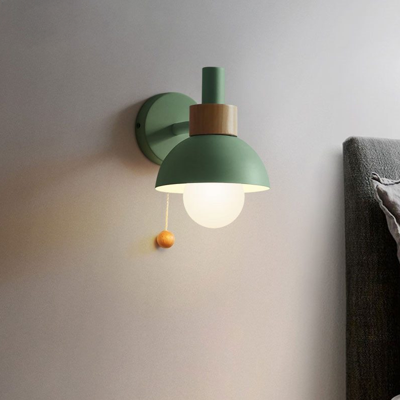 Mid Century Wood & Metal Globe Wall Sconce Green