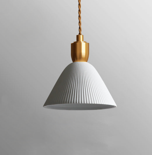 Pleated Ceramic & Brass Cocoon Pendant Light - Final Sale