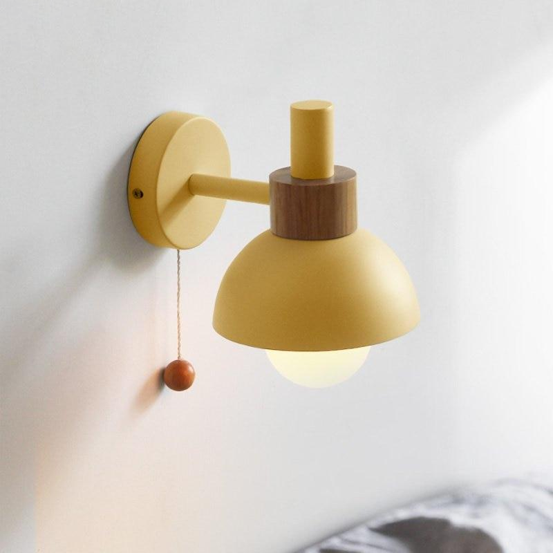 Mid Century Wood & Metal Globe Wall Sconce Yellow