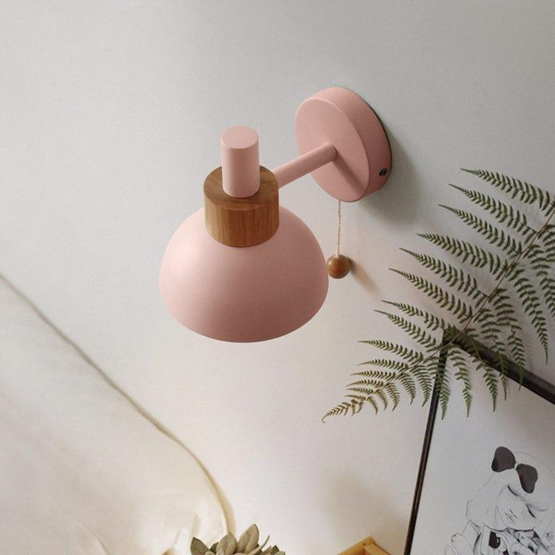 Mid Century Wood & Metal Globe Wall Sconce pink