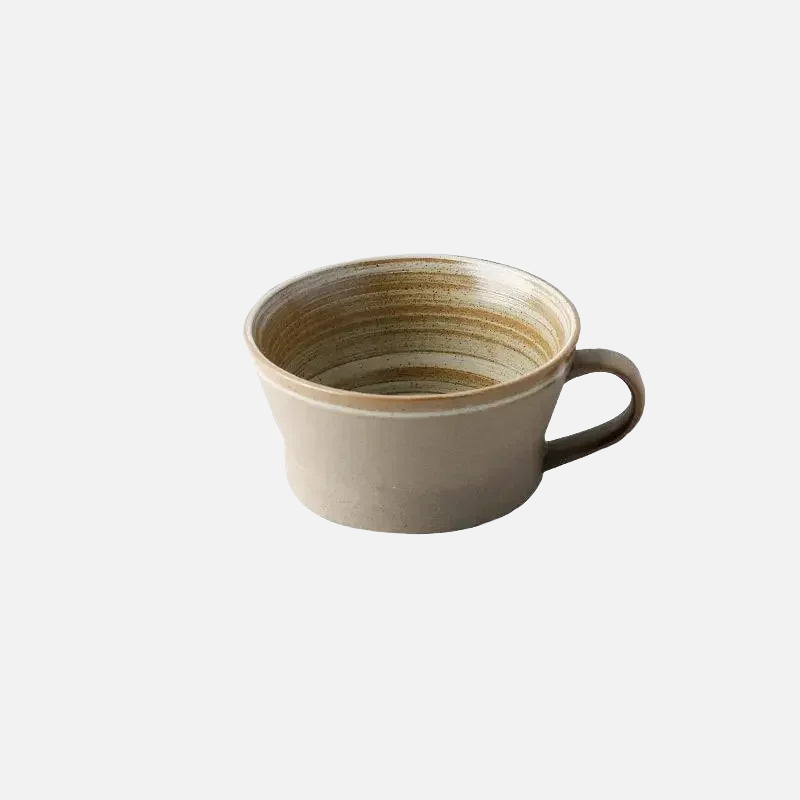 Retro Pottery Coffee Cup Set Handcrafted ceramic coffee cup with saucer in rustic earth tones