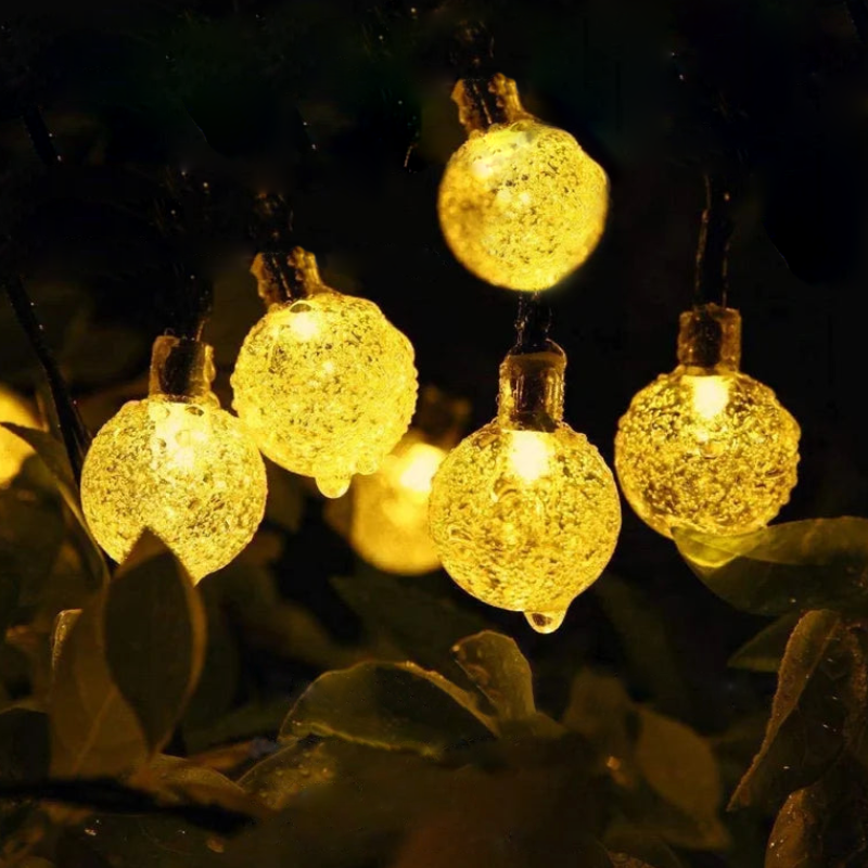 solar globe LED string lights for patio and garden