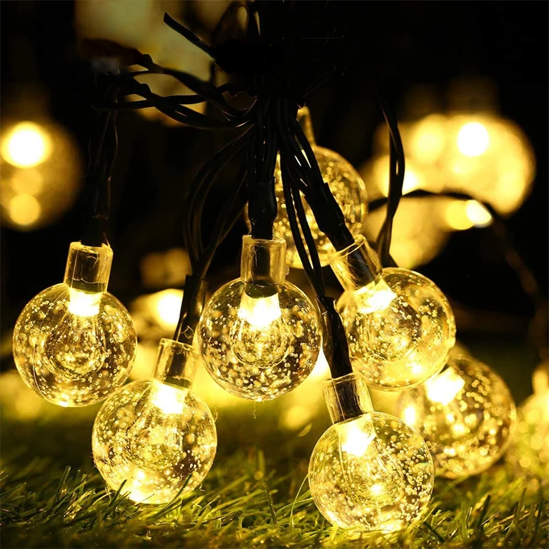 solar globe LED string lights for patio and garden