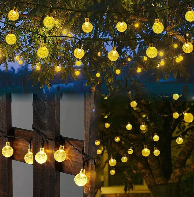 solar globe LED string lights for patio and garden