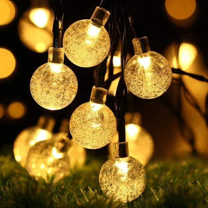 solar globe LED string lights for patio and garden