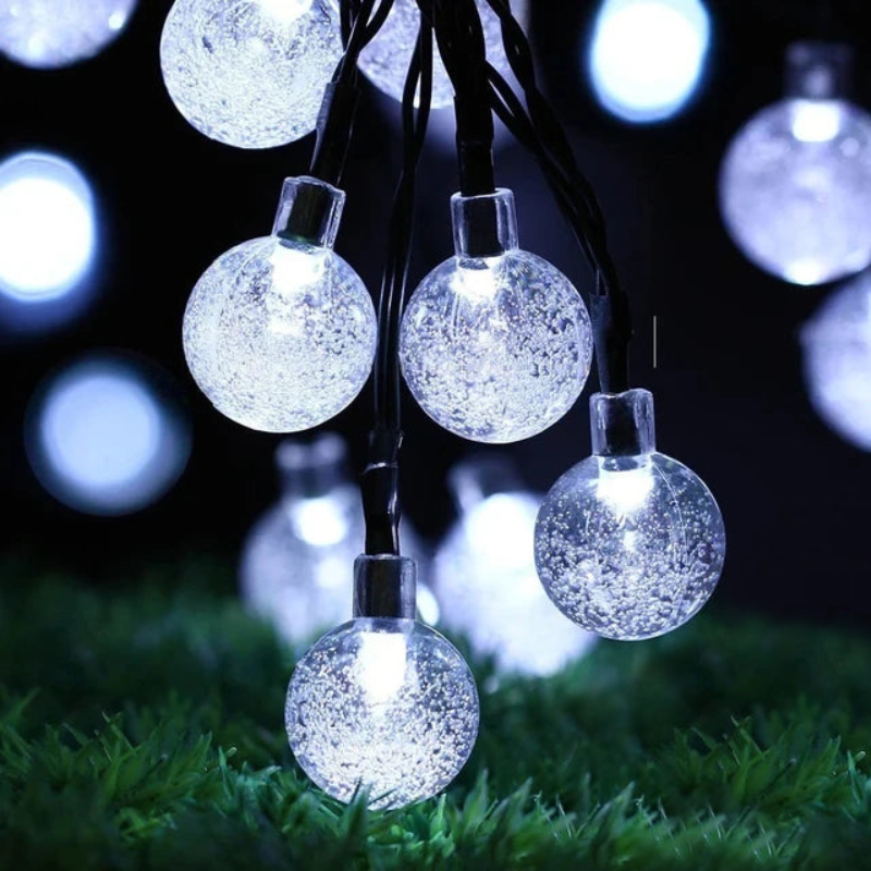 solar globe LED string lights for patio and garden