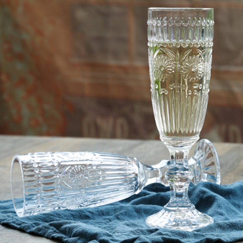 Vintage Embossed Goblets & Champagne Glass