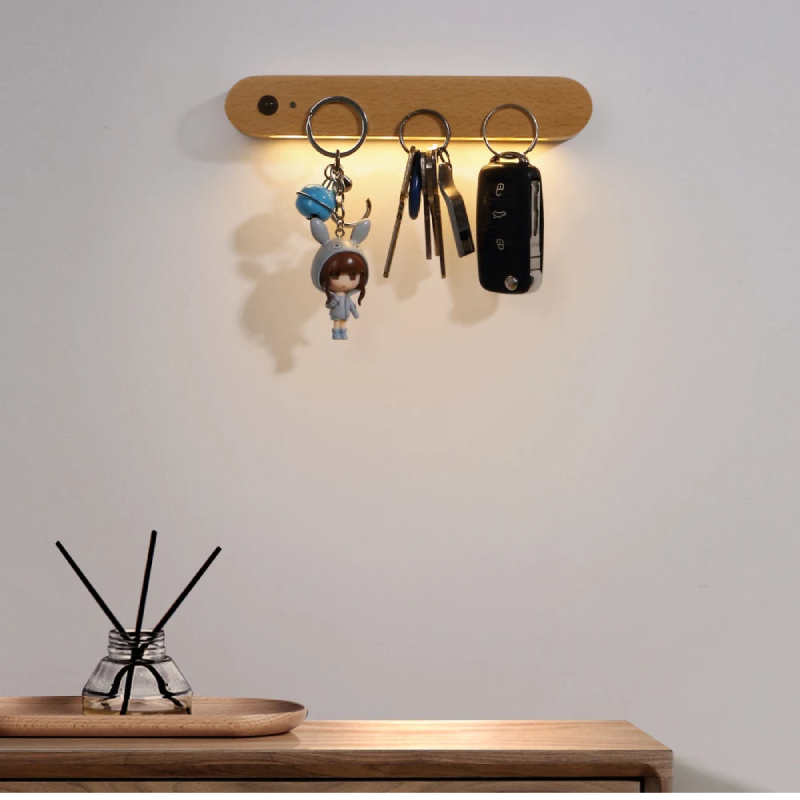 wooden magnetic key holder and nightlight sensor minimalist portable