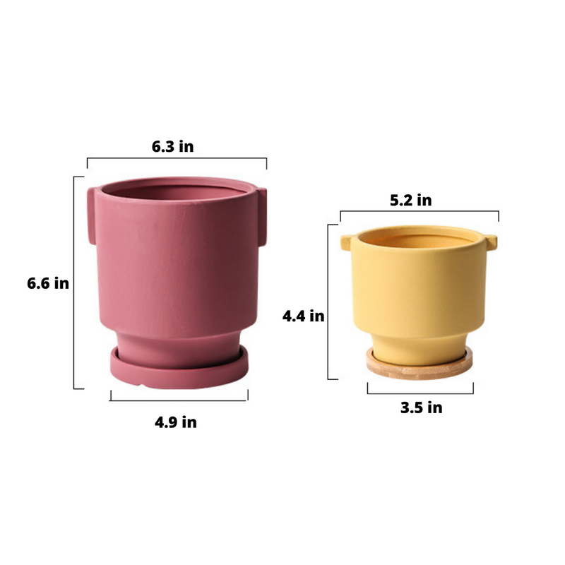 Round Dark Red Yellow Ceramic Pot Dimensions 