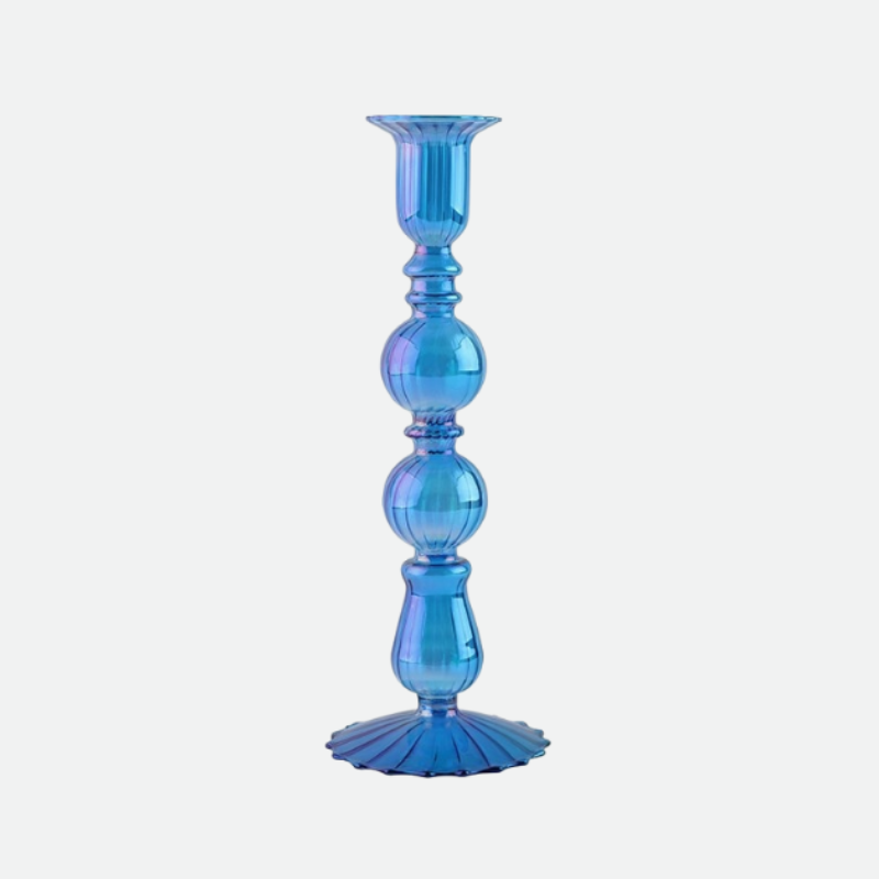 Irisdescent Glass Metallic Candle Holder Blue Retro 