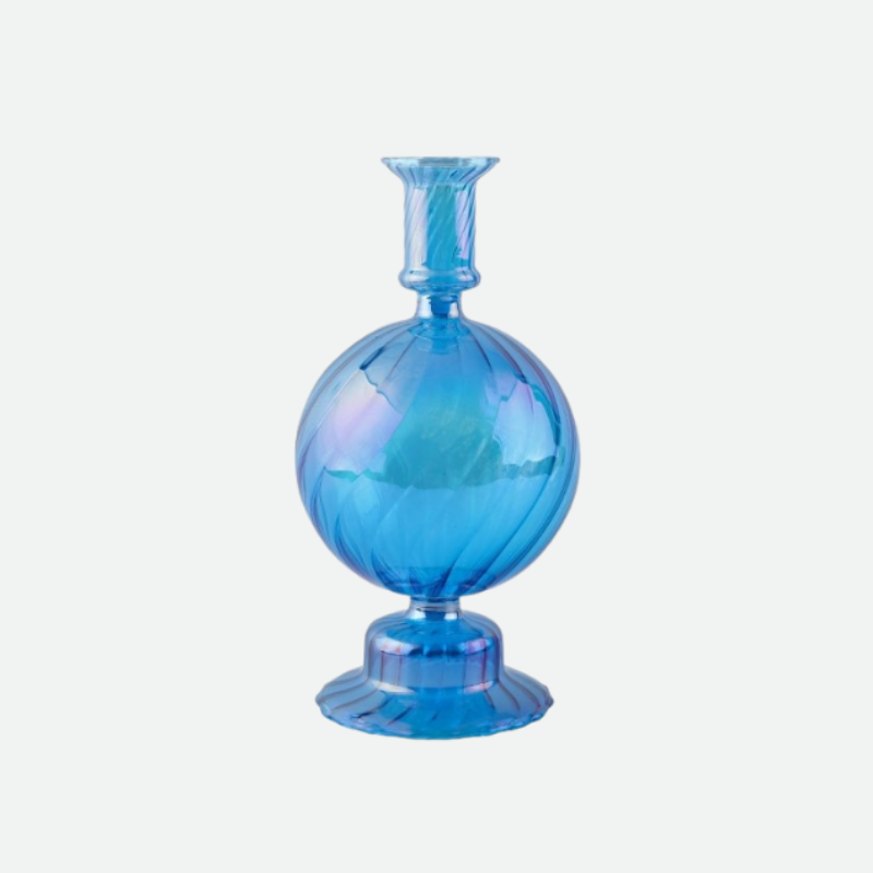 Irisdescent Glass Metallic Candle Holder Blue Retro 