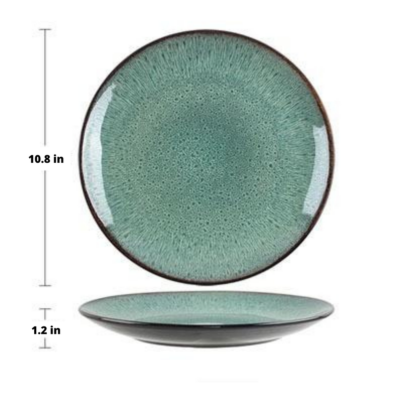 Emerald Green Glazed Peacock Ceramic Porcelain Dinner Plate