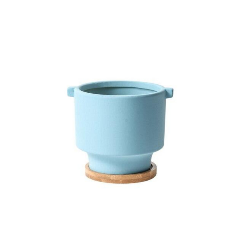 Round Light Blue Ceramic Pot