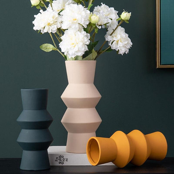 sculptured cylinder gray orange ivory ceramic vase