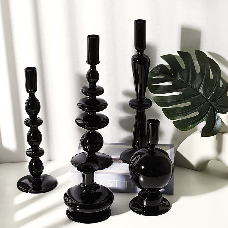 Black Floriddle Simple Glass Candlestick Vase Set Table Decoration