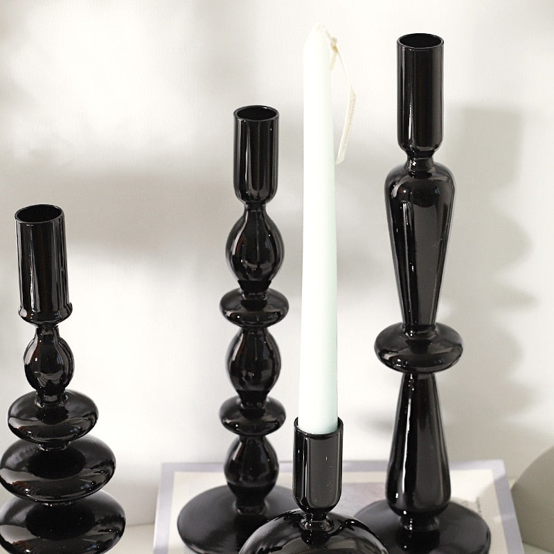 Black Floriddle Simple Glass Candlestick Vase Set Table Decoration