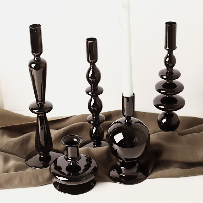 Black Floriddle Simple Glass Candlestick Vase Set Table Decoration