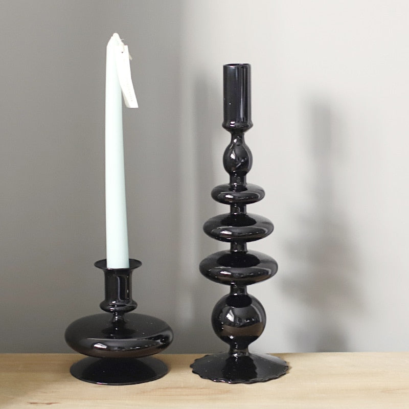 Black Floriddle Simple Glass Candlestick Vase Set Table Decoration