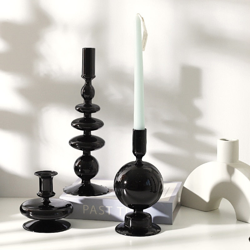 Black Floriddle Simple Glass Candlestick Vase Set Table Decoration