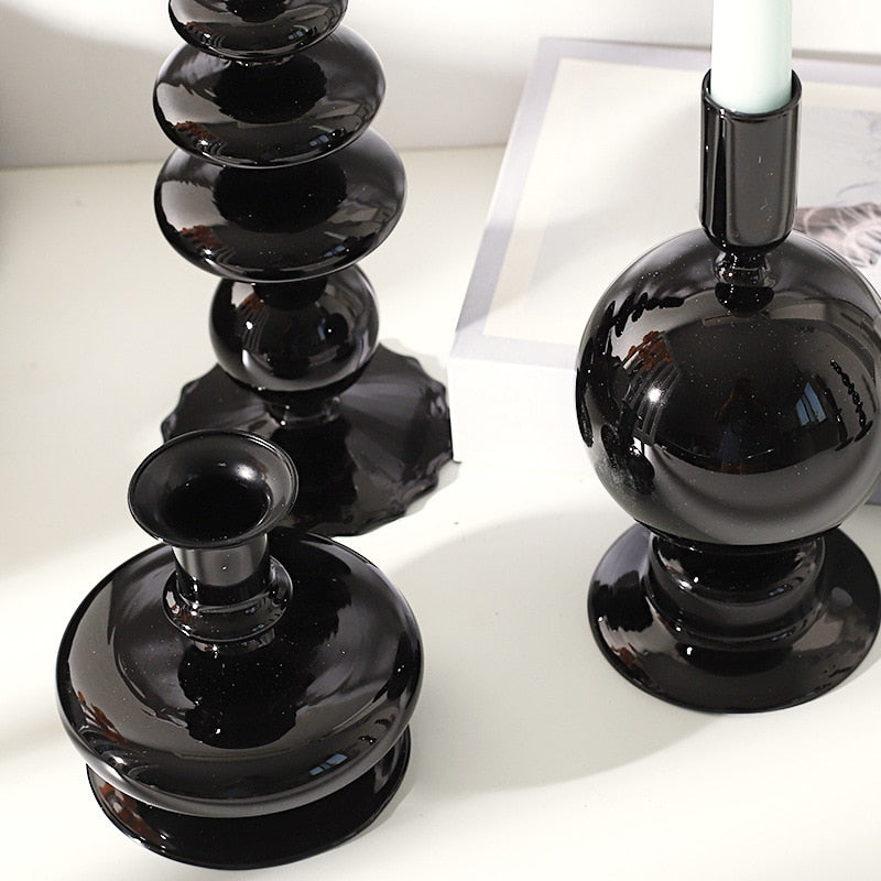 Black Floriddle Simple Glass Candlestick Vase Set Table Decoration