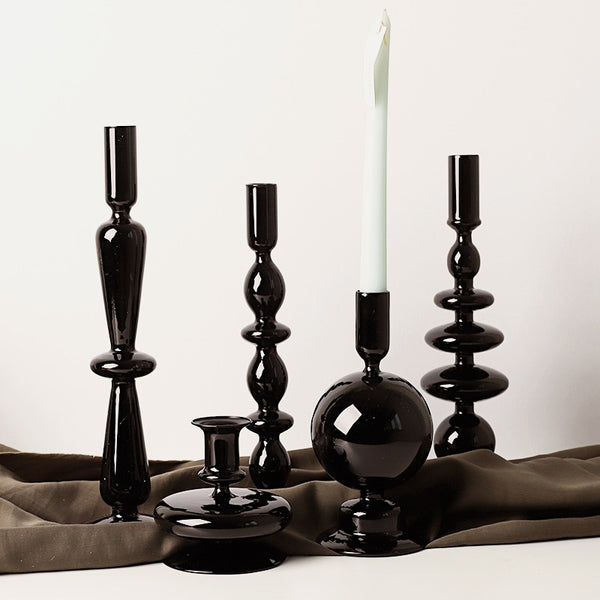 Black Floriddle Simple Glass Candlestick Vase Set Table Decoration