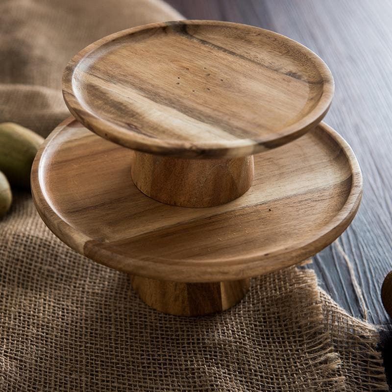 Vintage Natural Wood Cake Stand and Serving Tray for Events and Decor