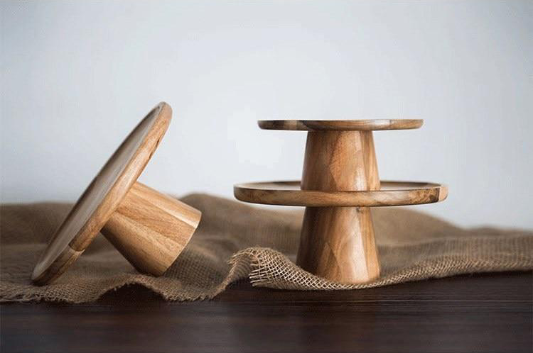 Vintage Natural Wood Cake Stand and Serving Tray for Events and Decor