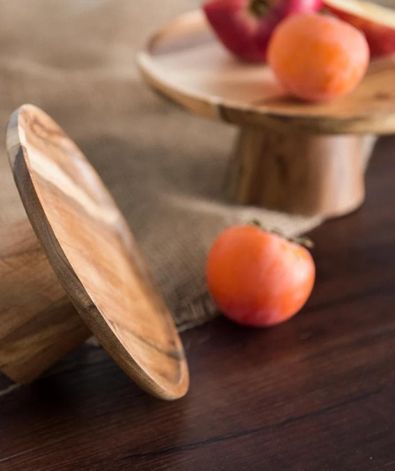 Vintage Natural Wood Cake Stand and Serving Tray for Events and Decor