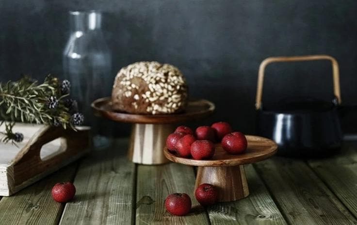 Vintage Natural Wood Cake Stand and Serving Tray for Events and Decor