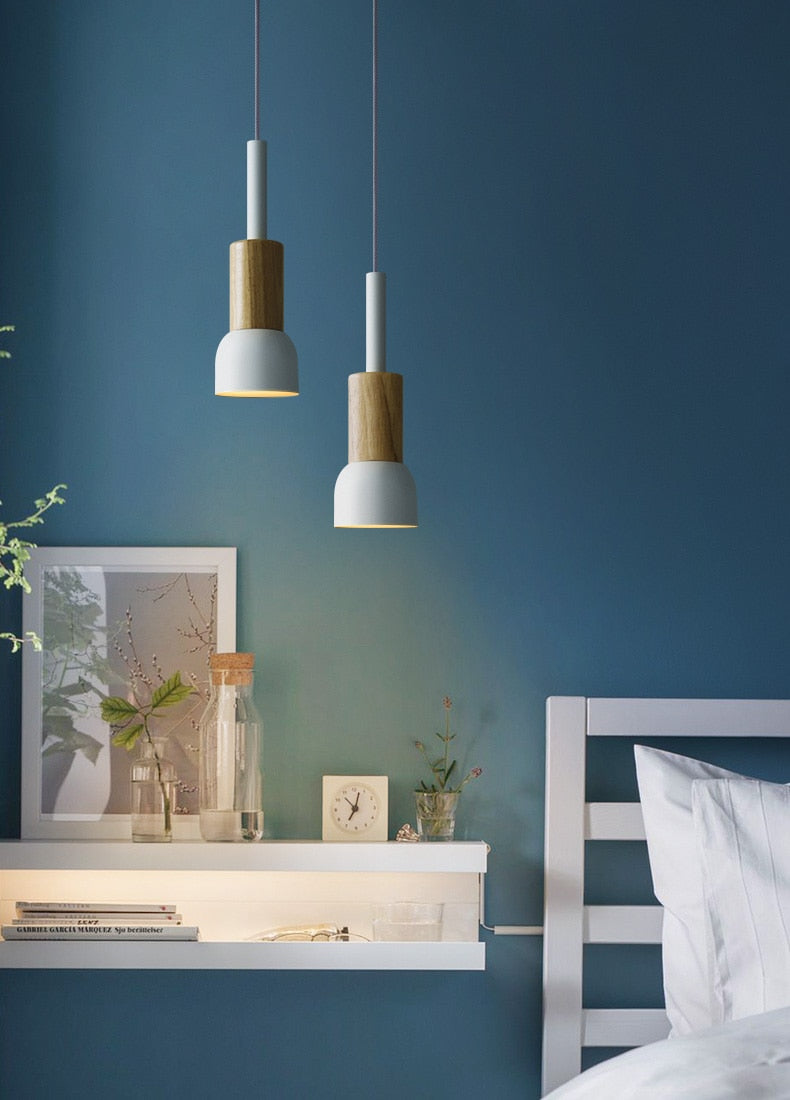 white Metal & Wood Pendant Lights