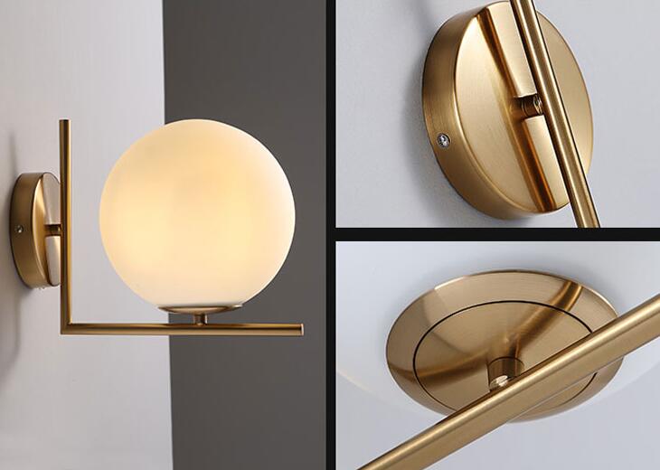 sphere white frosted lampshade gold handle wall lamp