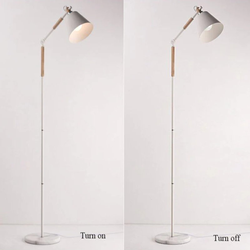 cone wooden iron white floor lamp