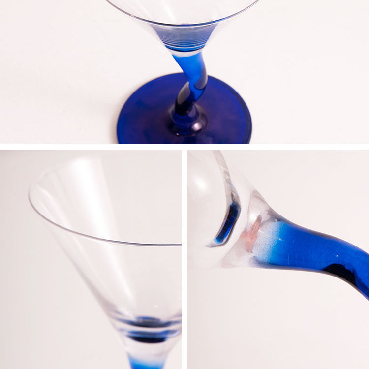 cone clear glass twisted blue handle cocktail glass