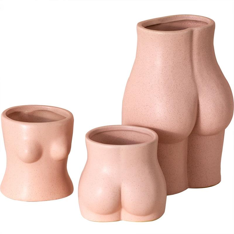 curved body nude pink ceramic porcelain vase