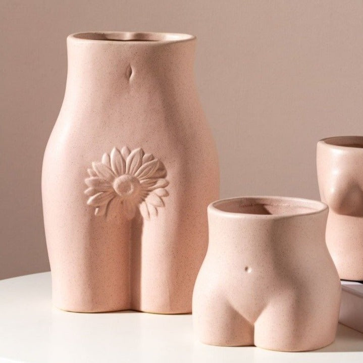 curved body nude pink ceramic porcelain vase