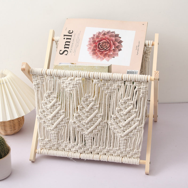 Boho Macrame Magazine Rack