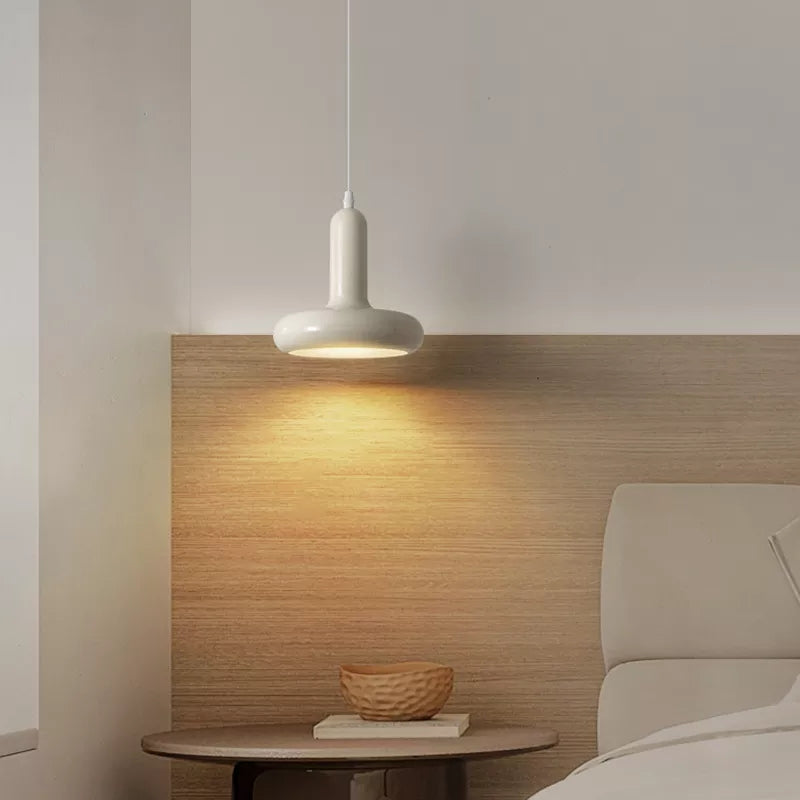 White Retro Pendant LED Light Lacquered Metal Bauhaus