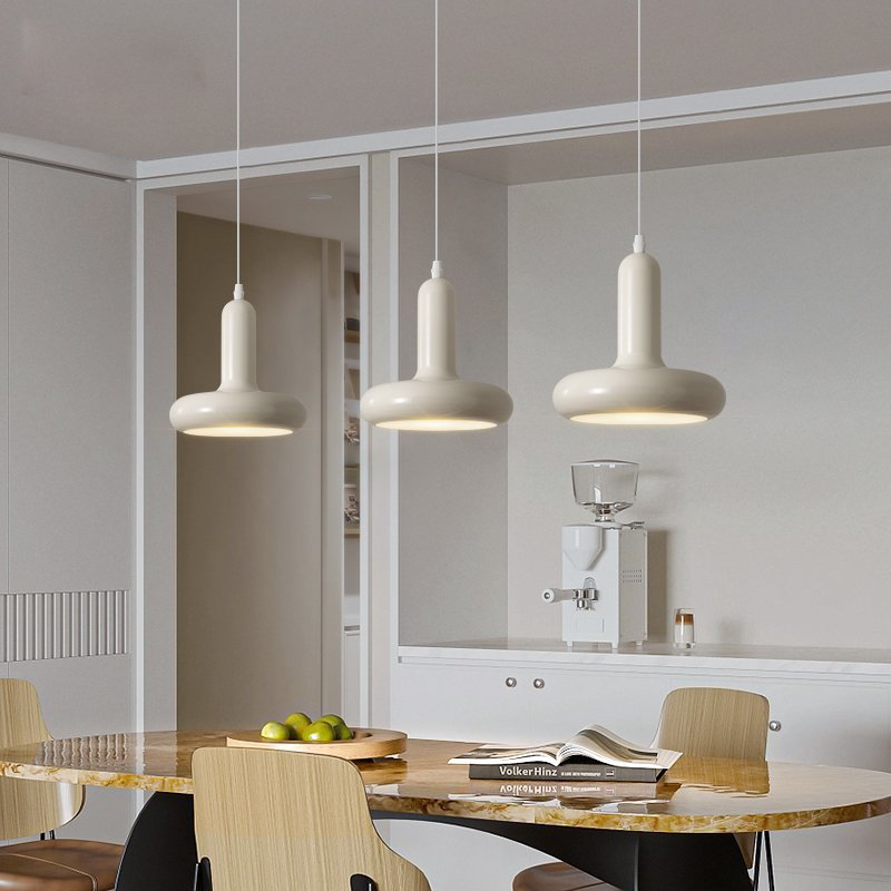 White Retro Pendant LED Light Lacquered Metal Bauhaus