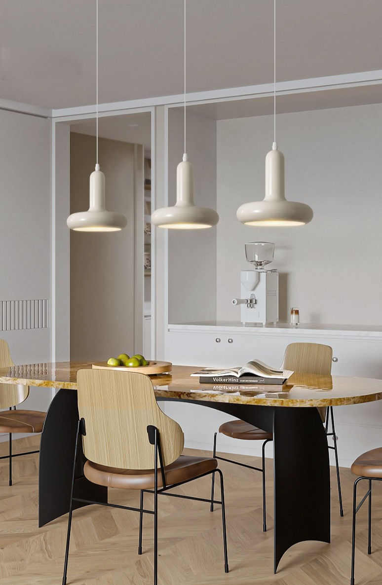 White Retro Pendant LED Light Lacquered Metal Bauhaus