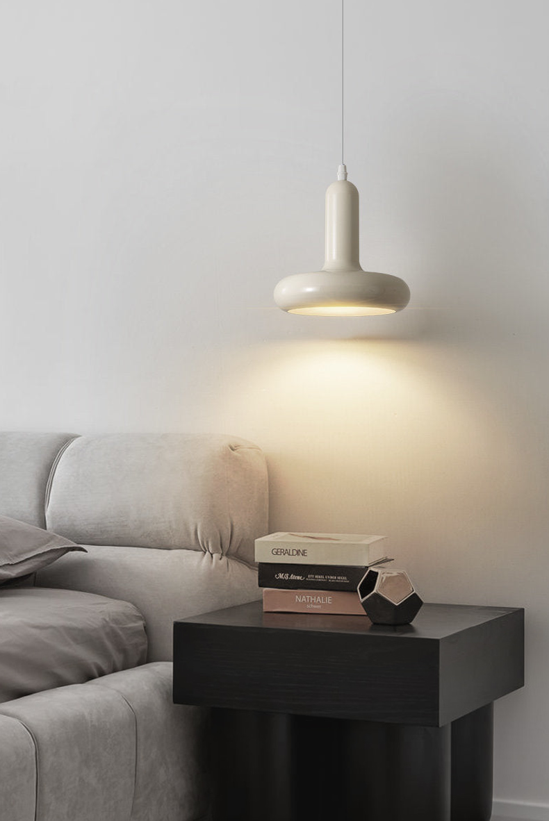 White Retro Pendant LED Light Lacquered Metal Bauhaus