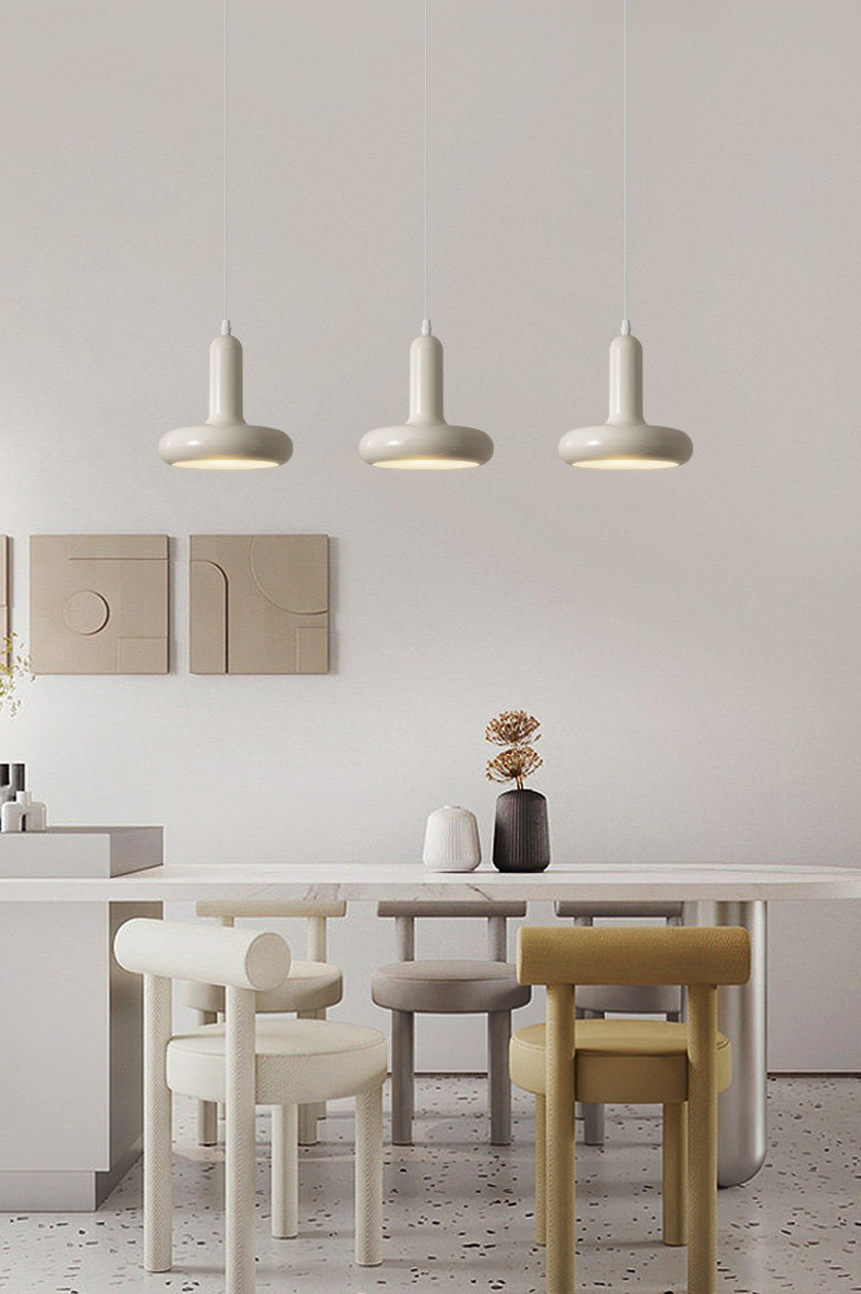 White Retro Pendant LED Light Lacquered Metal Bauhaus