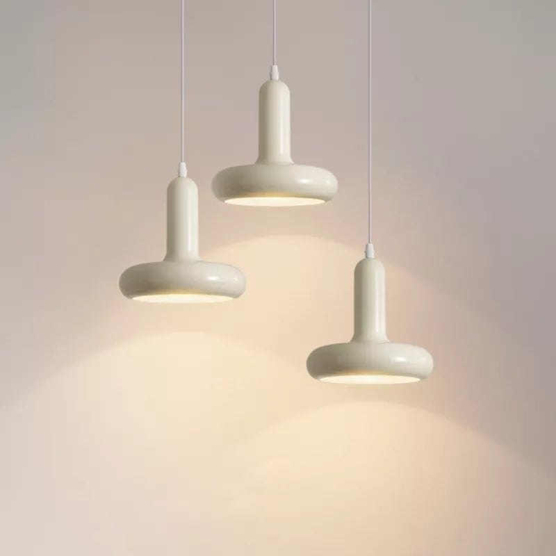 White Retro Pendant LED Light Lacquered Metal Bauhaus