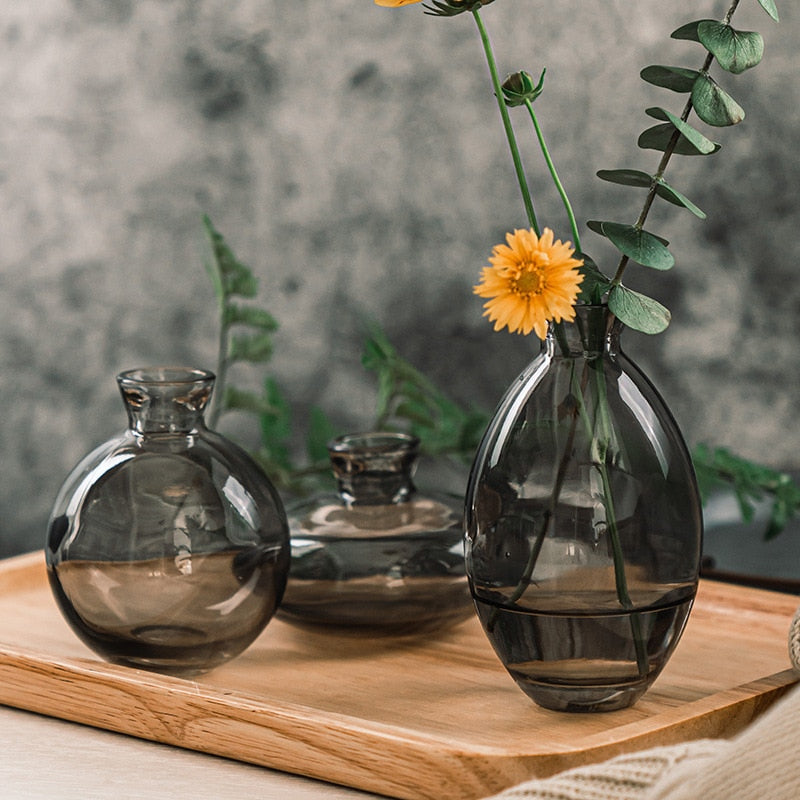 cylinder round tinted glass black table top vase