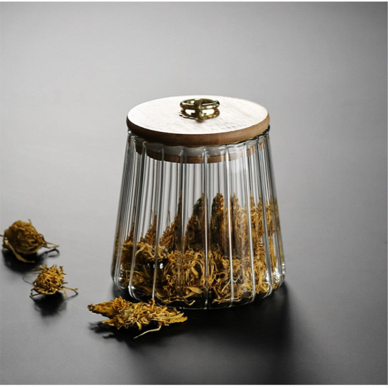 Cone Transparent Glass Bamboo Container