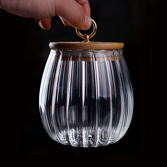 Round Transparent Glass Bamboo Container