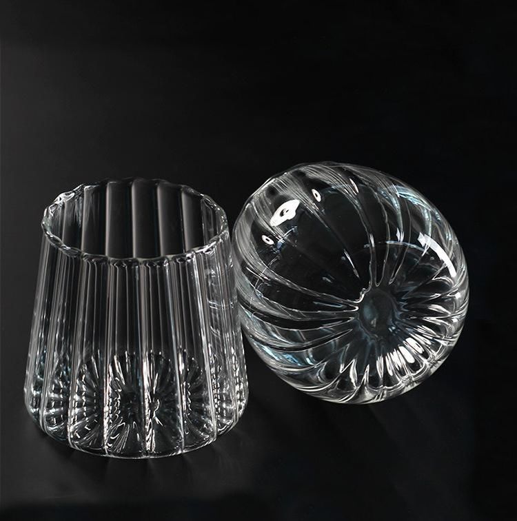 Round Cone Transparent Glass Bamboo Container