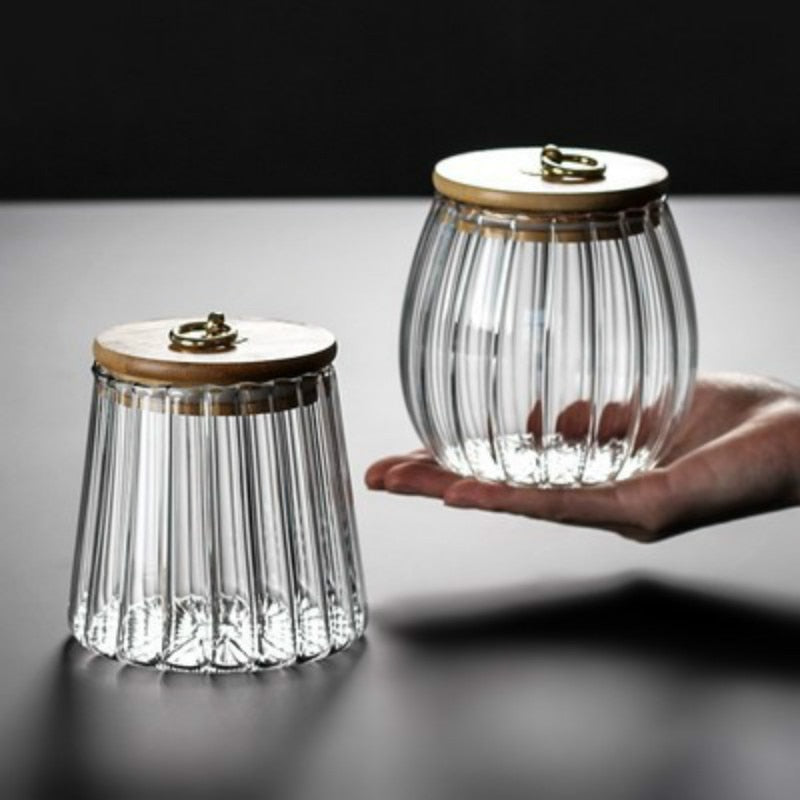 Round Cone Transparent Glass Bamboo Container